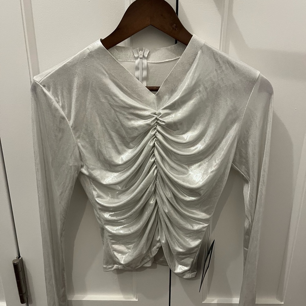Norma Kamali Silver Ruched Long Sleeve Top